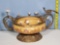 Ceramic/ Porcelain Center Bowl with Flowing Bronze Naturalistic Handles with Perchimg Pheasants and