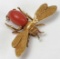 Vintage 18k Gold Bee Pin with Coral