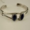 Sterling Silver Cuff Bracelet With 2 Cabochon Lapis Stones.