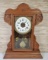 Antique Golden Oak Kitchen Clock with Gingerbread Panel Accents