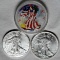 3 Silver Eagle Bullion 1 oz .999 Fine Silver Coins -