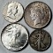 1987 Silver Eagle Style Round, 1923 Peace Dollar, 1945-S Walking Liberty and 1953-S Franklin Half