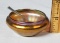 Quezal Soft Golden Iridescent Open Salt with Sterling Spoon