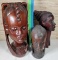 3 African Wood Carved Busts