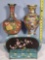 2 Cloisonne Vases, Utility Tray and Box