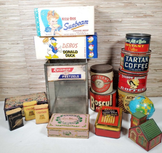 Collection of Vintage Advertising Tins, Banks, & More