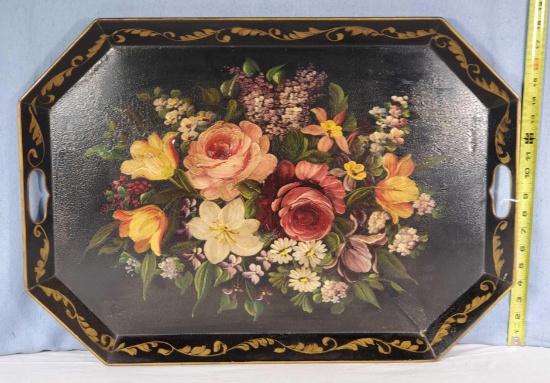 26.5" x 18.5" Hand Painted Toleware Tray with Biscuit Cut Corners