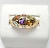 Modern 10k Gold Dome Style with Multi Semi Precious Stones Ring