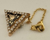 10K Yellow Gold & Pearl Enameled Tri Sigma Sorority Pin With letter P