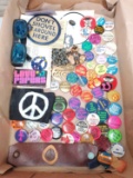 Tray of 1970's Hippie & Political Pin Backs