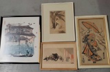 Lot Of 4 Framed Japanese Woodblocks & Prints