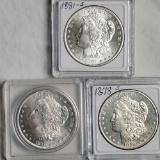 3 Morgan San Francisco Mint Silver Dollars - NM/MS/UNC - 1878-S, 1879-S and 1881-S