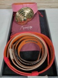 1980's Alexis Kirk Shell Design Belt Buckle w/ 4 Interchangeable Leather Belts & Felt Bag