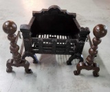 Pair Of Cast Iron Fire Dogs Fireplace Andirons and Insert