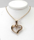 10k Gold with Diamond Heart Pendant on 14k Gold Chain Necklace