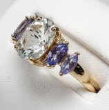 14k Gold Ring with Natural Quartz & Tanzanite