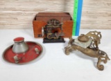 Collection Antique Inkwells, Child's Sewing Machine, & Pettibone