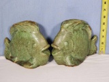 Pr of Arts and Crafts Style Moss Green Glaze Pottery Fish Vases Attrib to Dryden Pottery