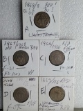 5 Misc Shield Nickel Repunched Date Die Error Varieties