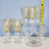 8 Pcs Fostoria Versailles and Drape Optic Glassware in Topaz and Clear