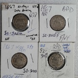 4 1867 Shied Nickel Die Varieties Repunched Dates