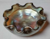 Louis Comfort Tiffany Favrile Iridescent Signed LCT Open Salt with Light Blue Interior