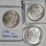 3 Morgan Silver Dollars - NM/MS/UNC - 1896, 1900 and 1902-O