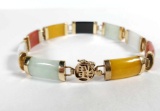 Multi Colored Jade Set in 10k Gold Bracelet