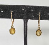 14k Gold Citrine Dangle Pierced Earrings