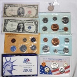 Tray of US Proof Coin Sets, Silver Certificates and more