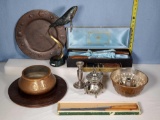 Case Lot of Collectibles with Sterling, Silverplate, Whale Oil Lamp, Antique Copper and More