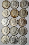 15 Kennedy 40% Silver Half Dollars, 1965-1969-D