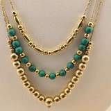 Three 14K Yellow Gold Fine Chain & Bead Necklaces