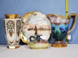 4 Pcs Hand Painted Limoges Fine Porcelain Hand Painted Pitchers, Vase and Plate