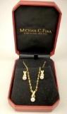 Michael C. Fina 14K Yellow Gold, Diamond & Pearl Earring and Pendent Set