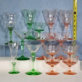 14 pcs Moongleam and Flamingo Heisey Stemware