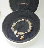 Authentic Pandora Snake Chain Bracelet w/ 15 Pandora Charms & Orig. Box
