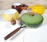 4 Pcs. Mid Century Enameled with Wood Handles Cookware