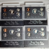 4 San Francisco Silver Proof US Mint Sets - 1992, 1993, 1996 and 1998