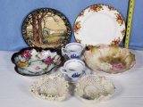 8 Pcs Fine Porcelains - Nippon, RS Prussia, Belleek & Wedgwood