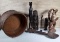 Lot Of African Hand Carve Staues & Hand Made Wood And Iron Bucket