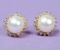Pair Pearl & Diamond 14k Gold Earrings