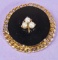 Vintage Classic Design Pearl Flower on Black Glass Background Set in 14k Gold Pin