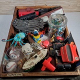 Tray Lot Of Collectible Trains, Baseball, Marbles, Robot, View Master And More