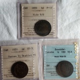 3 ICCS/CCCS Canada 1859 Large Cent Varieties -2 Wide 9/8 and Narrow 9; Doubled 85