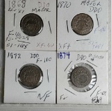 4 Shield Nickel DDO Die Error Varieties 1868, 1870, 1872 and 1874