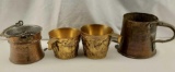 Pair Of Greek Brass Margo Cups & 2 Hand Made Copper VesselsCopper Vessels