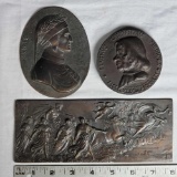 3 Antique Bronze Medallions and Bronzed Panel