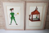 Pair of Vintage Orig. Watercolors of Peter Pan & Tinker Bell