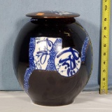 Vintage Japanese Pottery Covered Jar signed Tsukashi